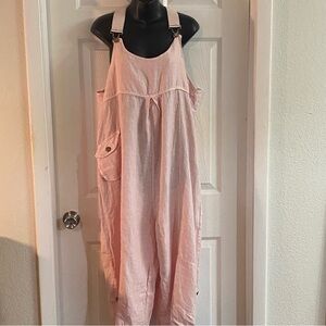 Puro Lino OS blush pink Wide Leg Jumpsuit/OVERALLS Italy LagenLook NWT Granola